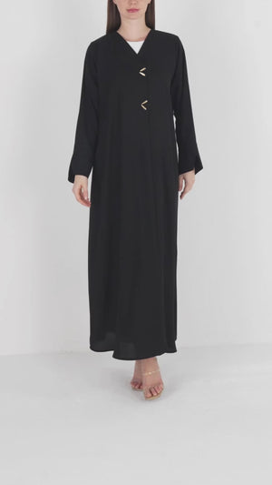 Black Imperial Crepe Abaya with Gold Accent Buttons