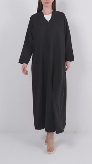 Black Kadi Abaya with Sleeve Embroidery and Organza Insert (WS)