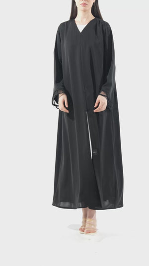 Black Mario Crepe Abaya with Dreadlock Design on Sleeves