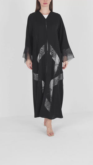 Black Royal Nada Abaya with Lace and Beadwork