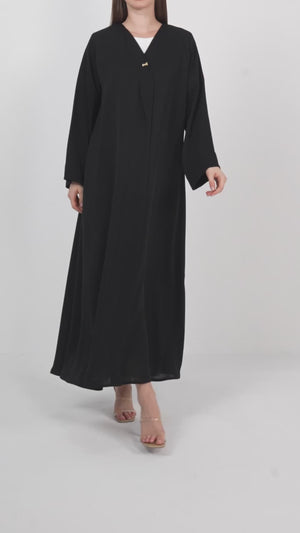 Black Nada Abaya with Golden Accent Button