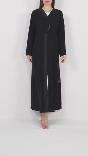 Black Mia Crepe Abaya with Metallic Stick Detail