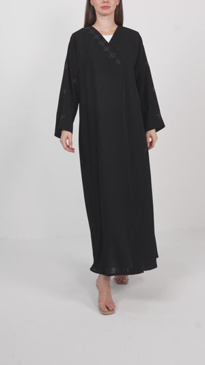 Black Shafa Crepe Abaya with Embroidered Tatreez Detail