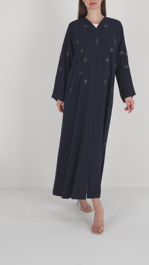 Blue Reya Crepe Abaya with Starburst Beadwork
