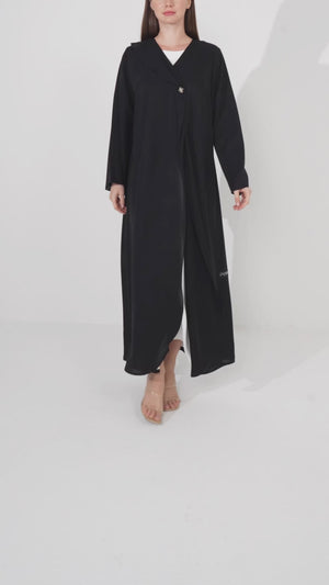 Jet Black Reem Nada Abaya with Klosh Silhouette and Clean Minimal Finish