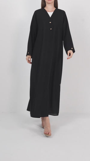 Black Shafa Crepe Abaya with Golden Bow Buttons