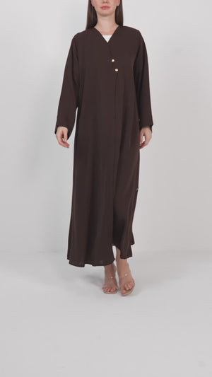Brown Reem Nada Abaya with Golden Accent Buttons
