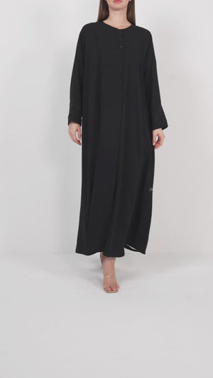 Black Layan Crepe Abaya with Mountain-Inspired Embroidery