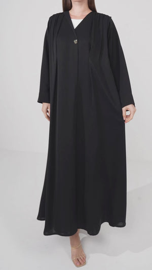 Black Reem Nada Abaya with Pleat and Collar Detail