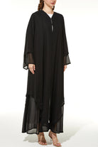 Layered Chiffon with Shiny Beads on Black Abaya - Posh Abaya