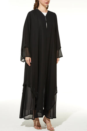 Layered Chiffon with Shiny Beads on Black Custom Abaya