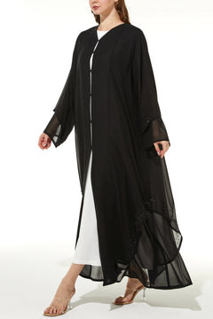 Layered Chiffon with Shiny Beads on Black Custom Abaya