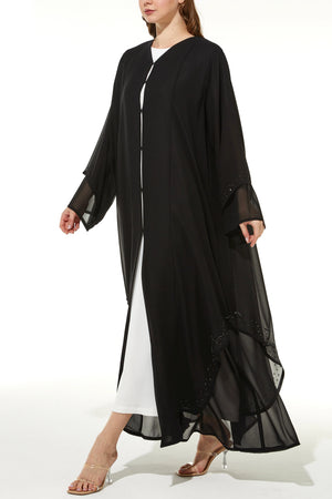 Layered Chiffon with Shiny Beads on Black Custom Abaya