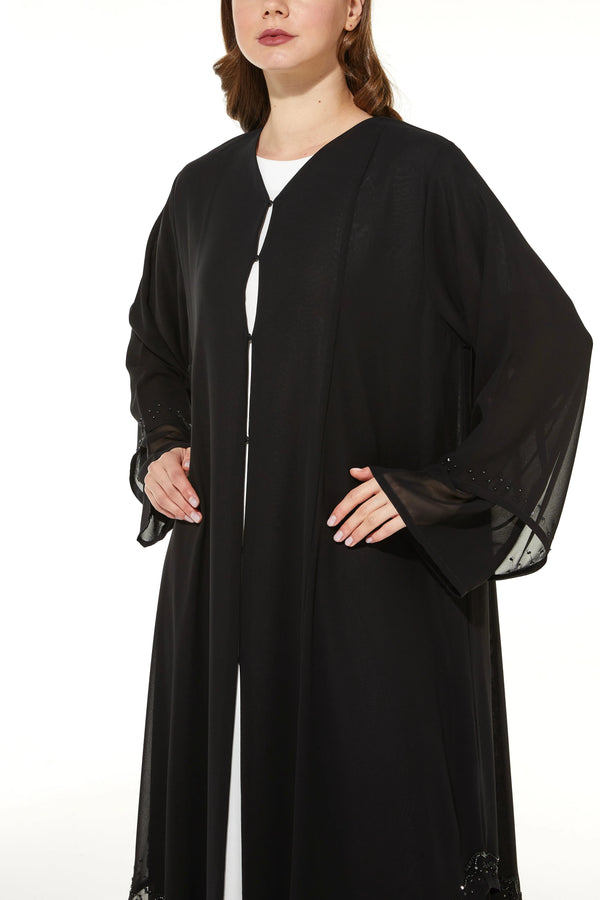 Layered Chiffon with Shiny Beads on Black Custom Abaya