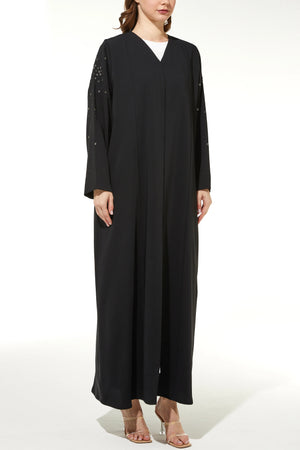 Flora Threadwork & Bead Sleeve Black Custom Abaya