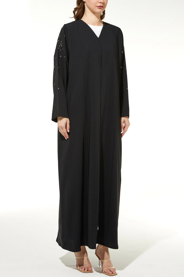 Flora Threadwork & Bead Sleeve Black Custom Abaya