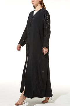 Flora Threadwork & Bead Sleeve Black Custom Abaya