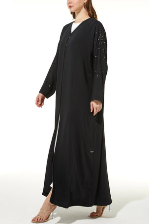 Flora Threadwork & Bead Sleeve Black Custom Abaya