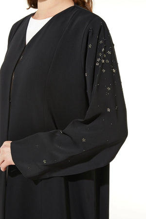 Flora Threadwork & Bead Sleeve Black Custom Abaya