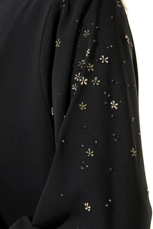Flora Threadwork & Bead Sleeve Black Custom Abaya