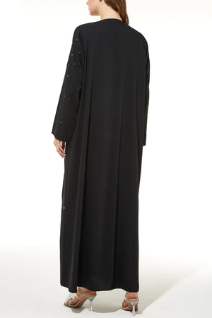 Flora Threadwork & Bead Sleeve Black Custom Abaya