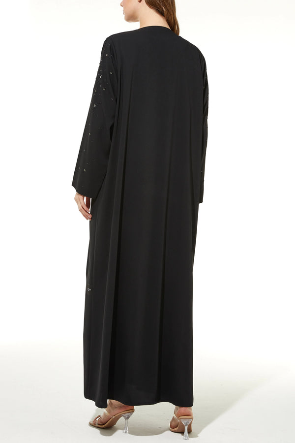 Flora Threadwork & Bead Sleeve Black Custom Abaya