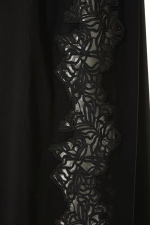Beaded Lace & Stone Side Flared Black Custom Abaya