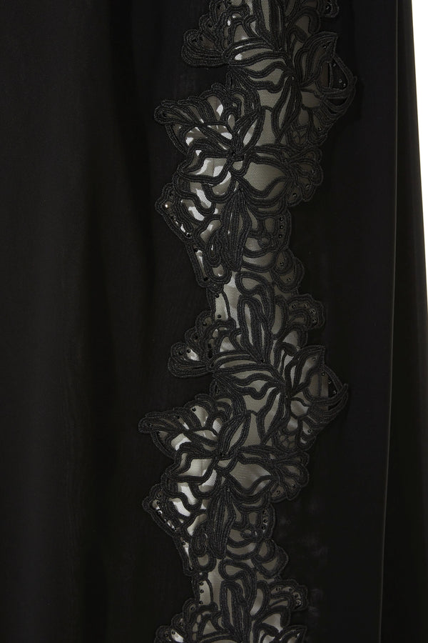 Beaded Lace & Stone Side Flared Black Custom Abaya