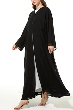 Custom Arc Bead Flare Chiffon Black Custom Abaya