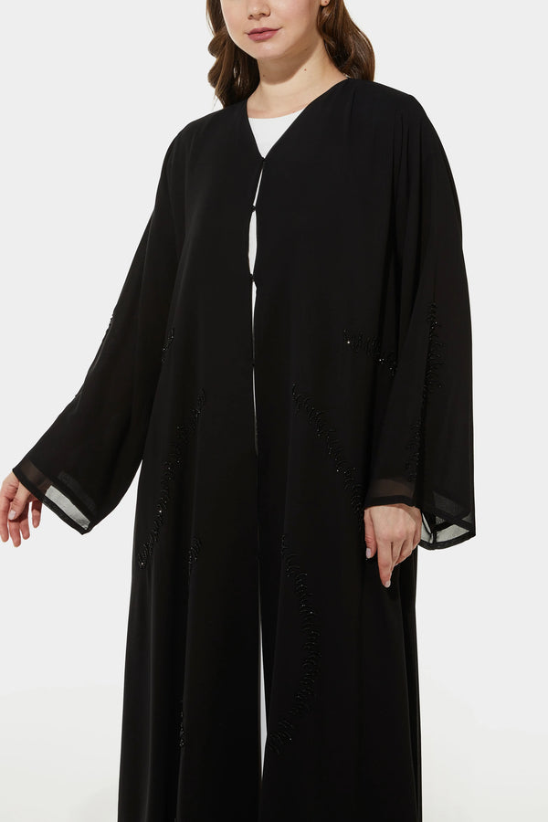 Custom Arc Bead Flare Chiffon Black Custom Abaya