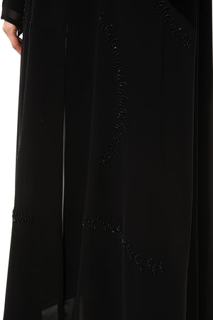 Custom Arc Bead Flare Chiffon Black Custom Abaya