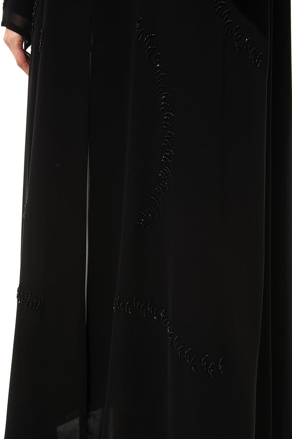 Custom Arc Bead Flare Chiffon Black Custom Abaya