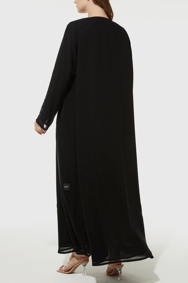 Custom Arc Bead Flare Chiffon Black Custom Abaya