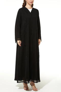 Custom Sleek Curve Bead Flare Chiffon Custom Black Abaya