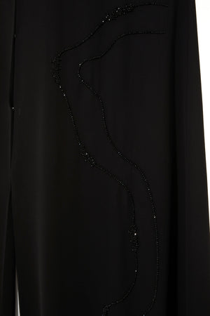 Custom Sleek Curve Bead Flare Chiffon Custom Black Abaya