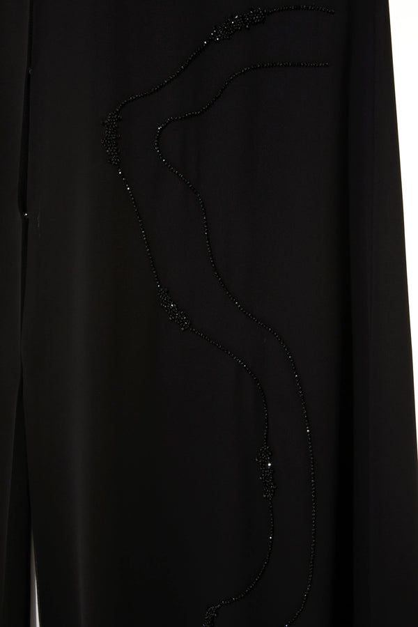 Custom Sleek Curve Bead Flare Chiffon Custom Black Abaya