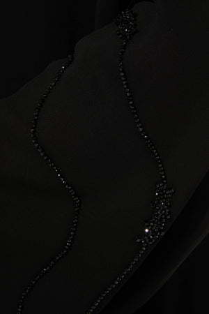 Custom Sleek Curve Bead Flare Chiffon Custom Black Abaya
