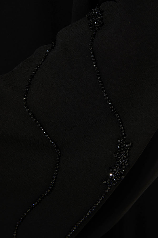 Custom Sleek Curve Bead Flare Chiffon Custom Black Abaya