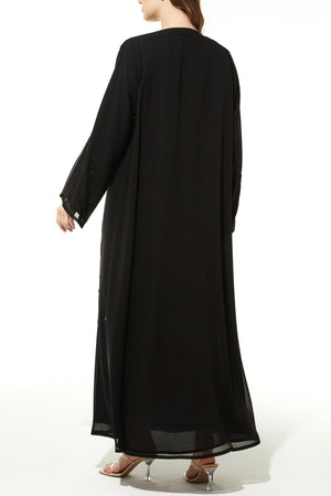 Custom Sleek Curve Bead Flare Chiffon Custom Black Abaya