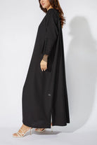 Black Classic Crepe Custom Abaya with Embellished sleeves - Posh Abaya