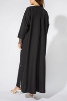 Black Classic Crepe Custom Abaya with Embellished sleeves - Posh Abaya