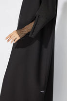 Black Classic Crepe Custom Abaya with Embellished sleeves - Posh Abaya
