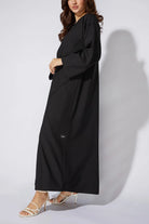 Black Classic Crepe Flared Custom Abaya with Wavy Lines Beadwork - Posh Abaya