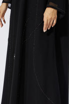 Black Chiffon Custom Abaya with Abstract Lines Beadwork - Posh Abaya