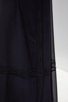Black Chiffon Flared Custom Abaya with Front Cut and Beadwork - Posh Abaya