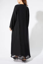Black Chiffon Flared Custom Abaya with Beaded Pintux - Posh Abaya