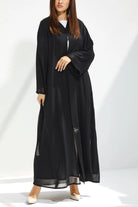Black Chiffon Flared Custom Abaya with Side Black & Silver Beadwork - Posh Abaya