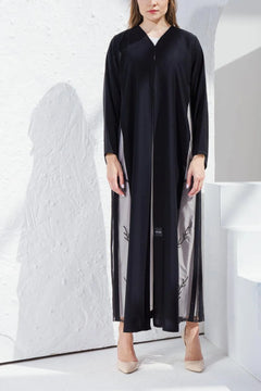 Black Nada Custom Abaya with Front Lacework - Posh Abaya