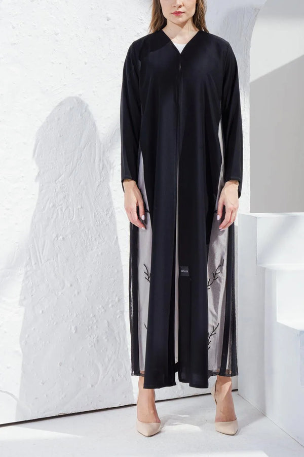 Black Nada Custom Abaya with Front Lacework - Posh Abaya
