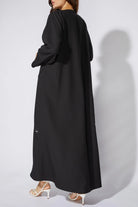 Black Classic Crepe Flared Custom Abaya with Wavy Lines Beadwork - Posh Abaya